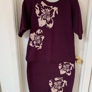 Calvin Klein Burgundy Knit Sweater Skirt Set